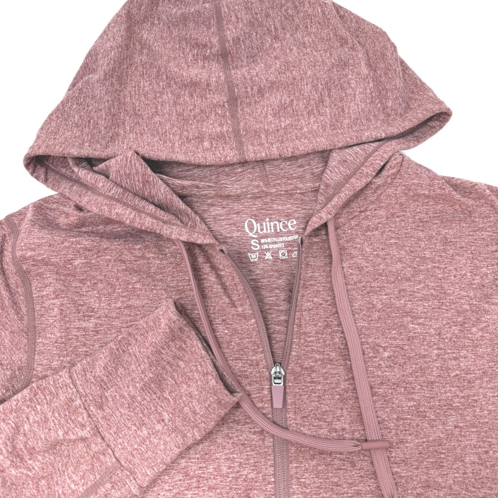 Quince Womens Small Heathered Mauve Full Zip Hoodie Recycled Polyester Spandex